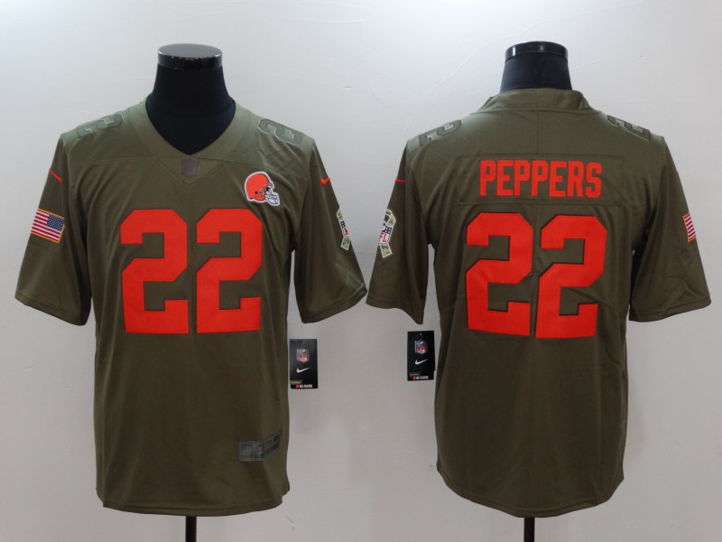Men Cleveland Browns #22 Peppers Nike Olive Salute To Service Limited NFL Jerseys->women nfl jersey->Women Jersey